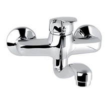 Kitchen wall mounted faucet, Sonáta, with flat spout pipe S type 200 mm, chrome