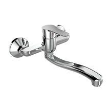 Kitchen wall mounted faucet, Zuna, with flat spout pipe S type 200 mm, chrome