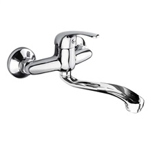 Kitchen wall mounted faucet, Lila, with flat spout pipe, chrome