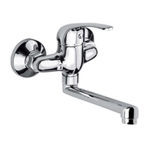 Kitchen wall mounted faucet, Lila, 100 mm, with flat spout pipe 210 mm, chrome