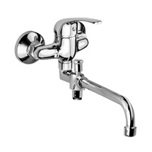 Wall mounted faucet for an apartment, Lila, with round spout pipe - 330 mm, without access.